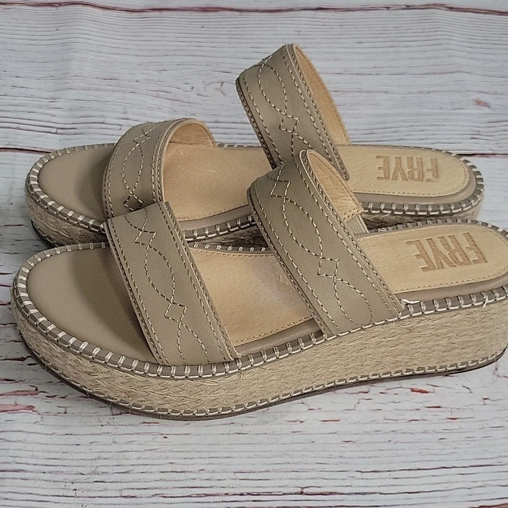 Frye Women's Beige Leather Espadrille Wedges Size 8